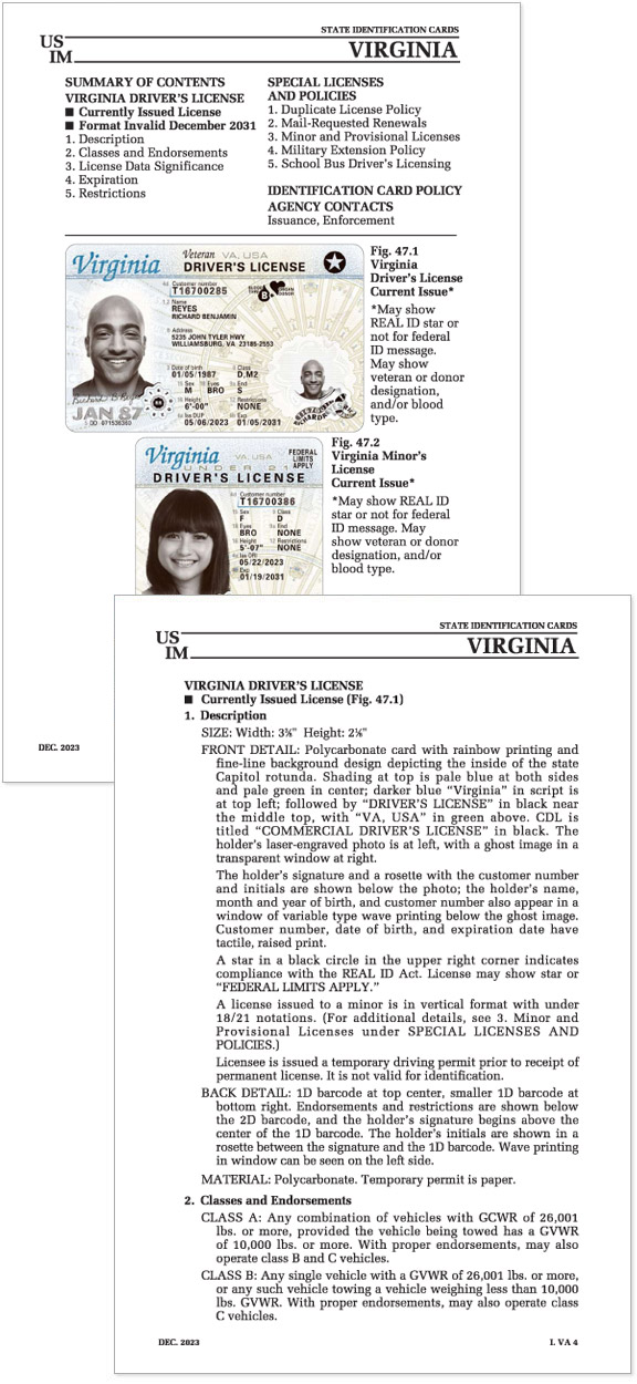 Two Virginia driver's licenses, highlighting design and security features