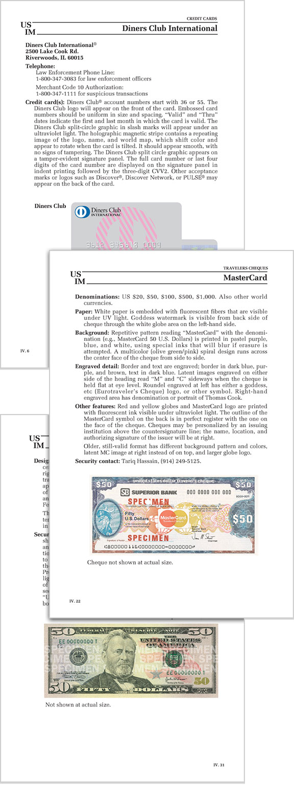 Examples of a Diners Club and MasterCard International document and cards