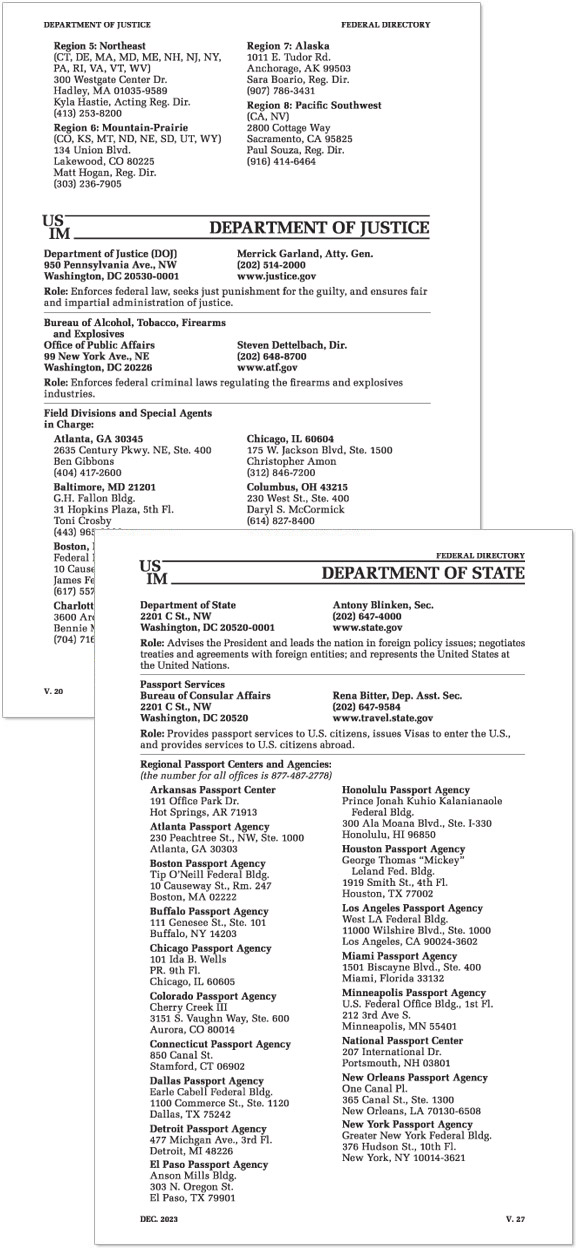 Example pages from the Directory section of the U.S. Identification Manual